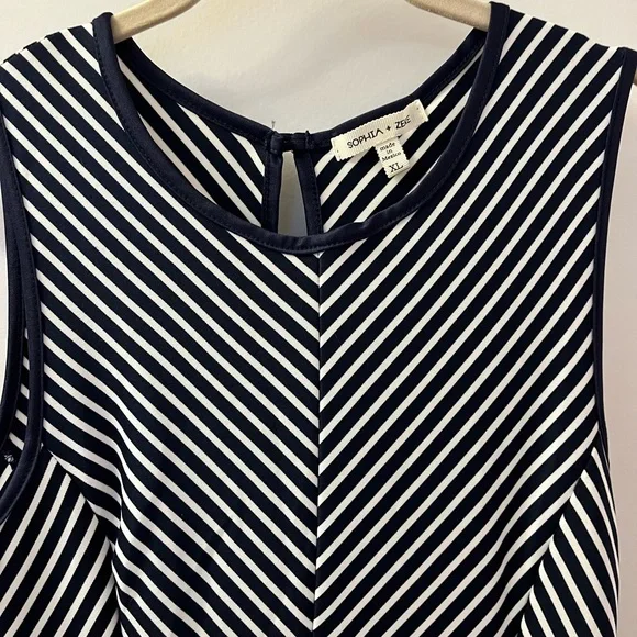 Sophia + Zeke Navy Blue Striped A-Line Dress EUC Size XL - Picture 6 of 9